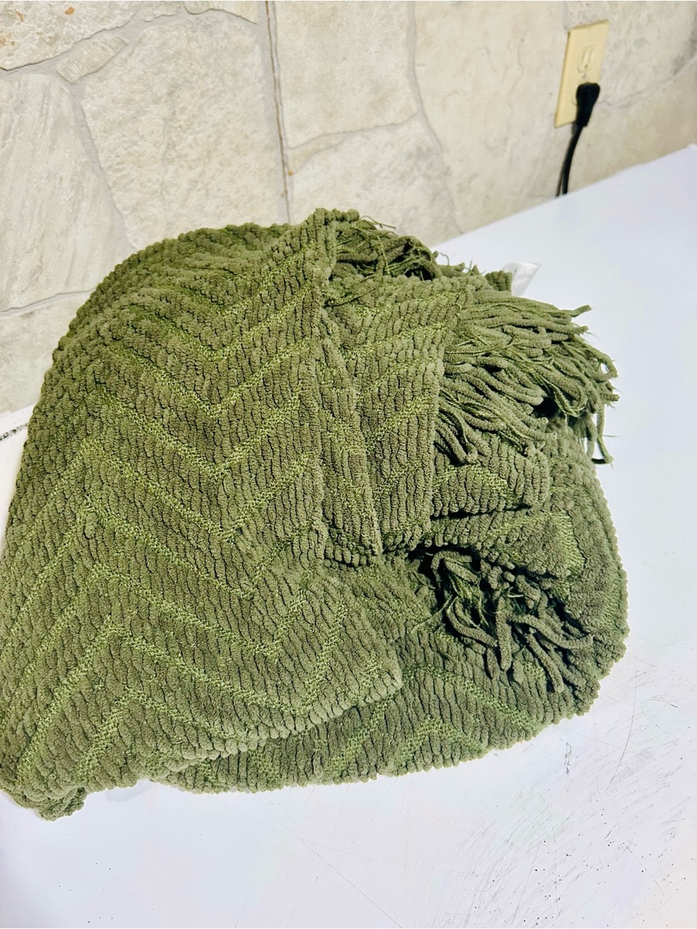 Olive Green Plush Chevron Throw Blanket